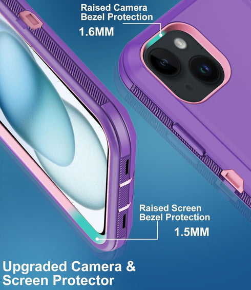 for iPhone 15 Plus Case, with Built in Screen Protector Heavy Duty Drop Protection, Full Body Rugged Shockproof Dust Proof Protective Phone Cover ...