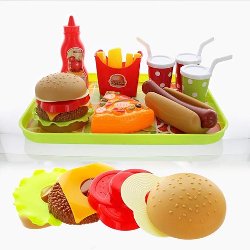 GIFTEXPRESS® Hamburger and Hot Dog Play Set, Pizza Food Cooking Toy, with Toy Hamburger, Fries, Hot Dog, Pizza, Coke, Ketchup, and tray...