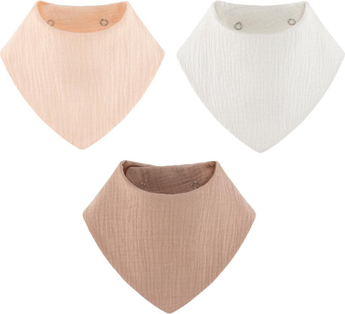 Muslin Baby Bibs Bandana Drool Bibs 100% Cotton Absorbent Soft Reversible 3-Pack Set for Feeding?Teething Solid Color for Girls...