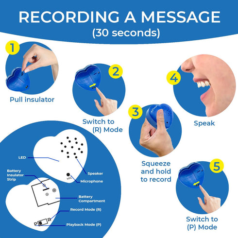 EZSound Voice Recorder for Teddy Bear | 30 sec Voice Box for Stuffed Animal | Personal Recordable Button | Custom Build a Bear Heart for Plush, Gi...