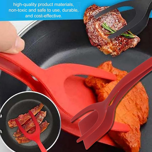 2 in 1 Grip and Flip Spatula Tongs Egg Flipper Tong Fried Egg Double Spatula, Non-Stick Food Clip Egg Turner Pancake Fish French Toast Omelet Maki...