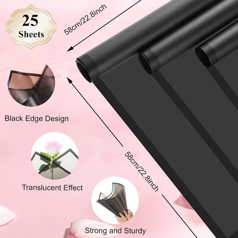 25 Sheets Bouquet Wrapping Paper Black Flower Wrapping Paper Waterproof Floral Wrapping Paper Florist Supplies for Wedding Birthday Party Gift Box...