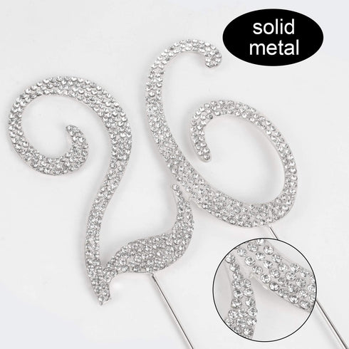 26 Years Birthday Cake Topper - New Best Crystal Rhinestone 26th Wedding Anniversary Or 26 Years Old Cake Topper Party Decoration Silver...