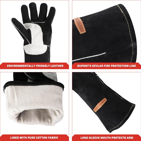 YESWELDER Leather Forge MIG Welding Gloves, Heat Fire Resistant Welders Gloves, Black, also Perfect for Grill/BBQ/Wood Stove/Oven/Fireplace/Cuttin...