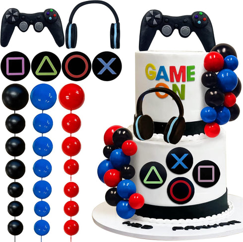 30 PCS Video game themes Cake Toppers ,Headset Cake Decoration Ball , Controller Cake Decoration for Birthday Party Cake Decoration (Colour)...