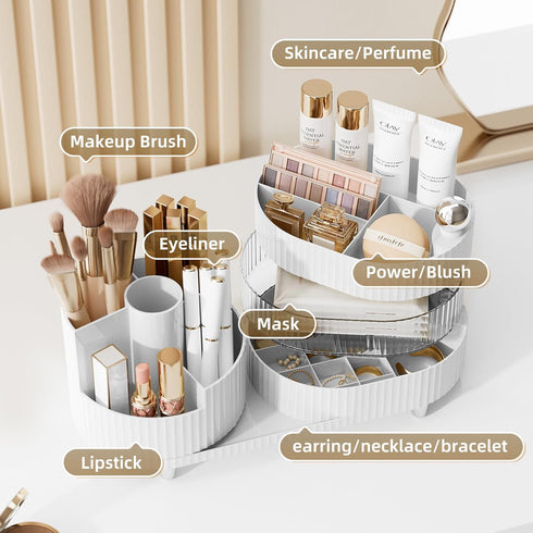 Upgraded 3 Tier Makeup Brush Holder Organizer, Rotating Makeup Organizers Countertop, Large Makeup organization and Skincare Storage for Vanity, D...
