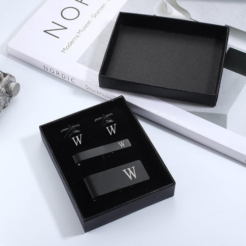 ORAZIO 4 PCS Initial Cufflinks and Tie Clips for Men Stainless Steel Personalized Engraved Cuff Links and Tie Bar Money Clip Set Alphabet Letter A...