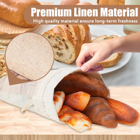 Bread Bags for Homemade Bread, Organic Linen Bread Bag with Plastic Liner, Bread Storage Bags with Drawstring Closure for Sourdough, Loaf, Artisan...