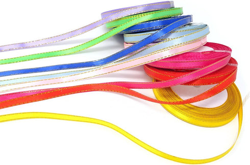 Honbay 8 Rolls 1/4 Inch 25 Yard/Roll Double Faced Satin Ribbons Fabric Ribbon with Golden Edges for Wedding, Birthdays, Baby Showers, Crafts Decor...
