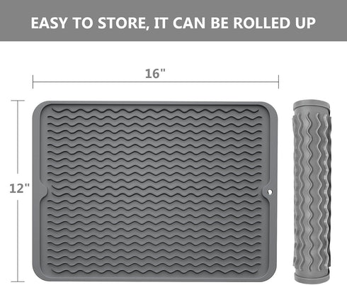 Silicone Dish Drying Mat for Kitchen Counter or Kitchen Dishes or Kitchen Mat for Countertop,Dish Drainer Mat for Easy to Clean,Quick Dry - 12"*16...