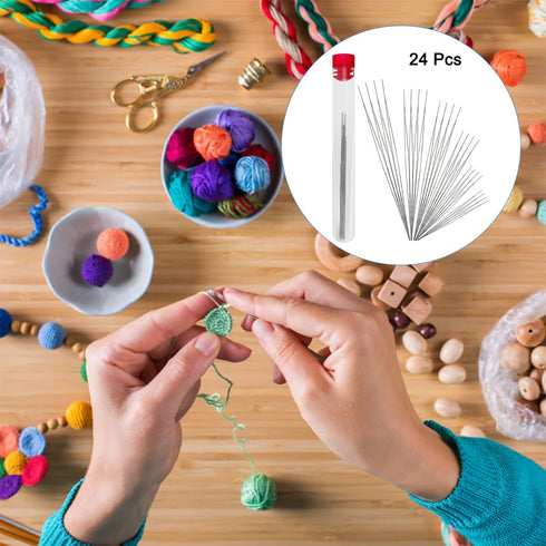 24 PCS Beading Needles for Jewelry Making, AFUNTA 6 Sizes Big Eye Beading Needles Stainless Bead Spinner Needles for Bracelet Necklace Making...