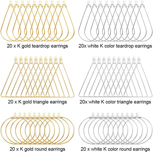 120pcs Earrings Beading Hoop Earring Finding Teardrop Earring Triangle Earring Round Hoop Earring for Jewelry Making DIY Crafts Art Creation Women...