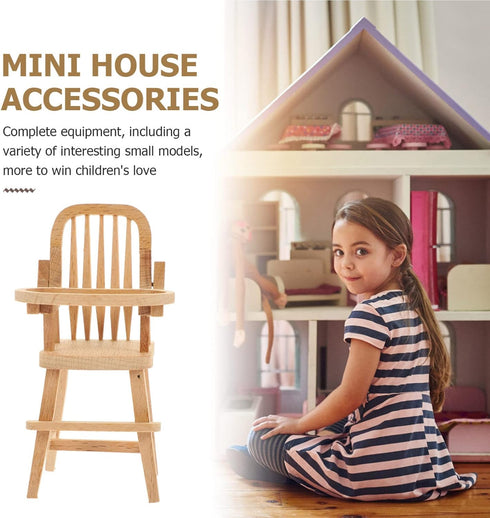 jojofuny Dollhouse Wooden High Chair, Miniature Highchair, Mini House Supplies, Mini Doll Furniture 1:12 Scale Desktop Chair Decoration Accessorie...
