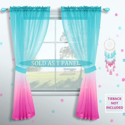 Pink and Green Curtains for Mermaid Bedroom Decor Set of 1 Sheer Panel Rod Pocket Gradient Ombre Mermaid Curtains for Girls Room Little Kids Princ...