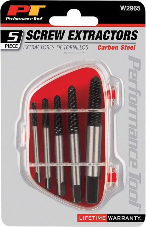 Performance Tool W2965 Screw Extractor Set, Removes damaged screws, broken studs, set screws and pipe fittings...