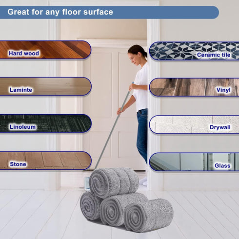 Replacement Microfiber Mop Pads - 18''x5'' Wet Dry Floor Cleaning Pad Compatible with Bona Floor Care System, Reusable Mop Refill Fits 17” to 18” ...