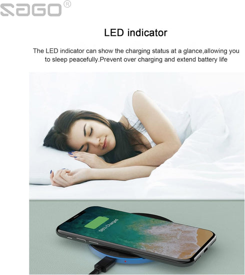 Wireless-Charger-SZSAGO 15W Fast Charge - C1 Wireless - Charging - Pad for iPhone 13/13 Mini/13 Pro/13 Pro Max/12/11/X/8, Samsung Galaxy S21/20/No...