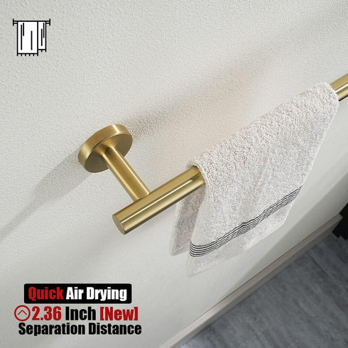 JQK Towel Bar Brushed Gold, 16 Inch 304 Stainless Steel Thicken 0.8mm Towel Rack Bathroom, Towel Holder Wall Mount, Total Length 19 Inch TB110L16-...