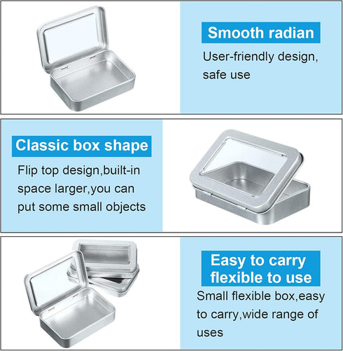 24 Pcs Rectangular Hinged Tins Box Metal Rectangular Empty Container Metal Storage Organizer Tins Mini Portable Box Containers with Clear Window f...