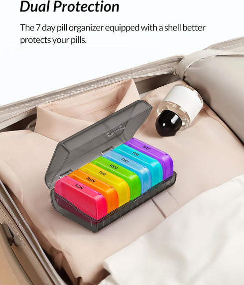 ZIKEE 7 Packs Extra Large Pill Organizer, Portable Pill Box 7 Day for Pocket, Purse, Weekly Pill Case with Dual-Protection Design, Pill Container ...