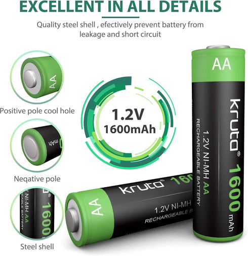 Solar Lights Batteries AA 1600mah High Capacity 1.2V Ni-MH Rechargeable AA Solar Battery for Outdoor Solar Lights, Battery String Lights, TV Remot...