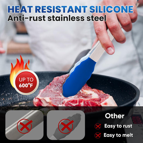 600? Heat Resistant Kitchen Tongs for Cooking with Silicone Tips,12-Inch Stainless Steel Locking Cooking Tongs Food Tongs for BBQ,Cooking,Salad an...