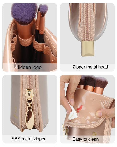 Makeup Brush Holder Organizer Bag Professional Artist Brushes Travel Bag Stand-up Makeup Cup Waterproof Dust-proof Brush Storage Pouch Case (Rose ...