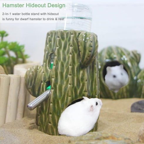 Hamster Water Bottle, 2-in-1 Adjustable Hamster Water Bottle for Glass Tank 80ML Gerbil Water Bottle with Stand, No Drip Ceramic Water Bottle Hold...
