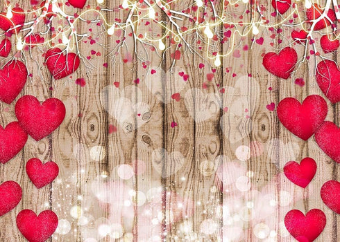 Red Love Heart Valentine's Day Vintage Rustic Wood Theme Photography Backdrops 7x5ft Mother's Day Wedding Bridal Shower Wedding Anniversary Party ...
