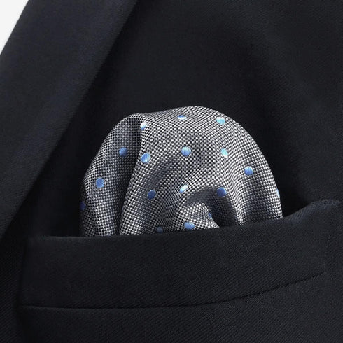 S&W SHLAX&WING Grey Blue Dots Silk Business Matching Pocket Square 12.6 inches Large...