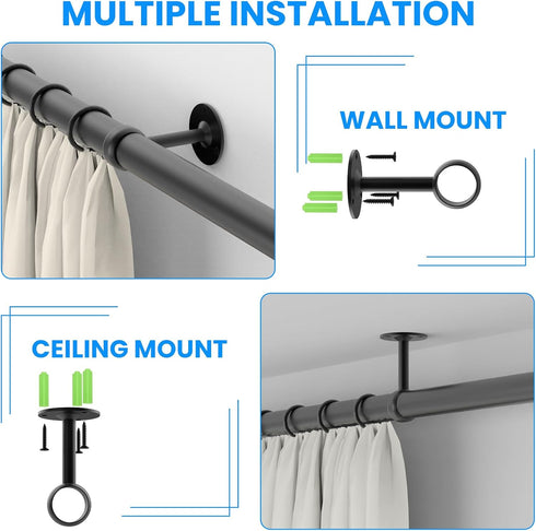 SDTC Tech 1-1/4 Inch Curtain Rod Ceiling-Mount Bracket Stainless Steel Flange Rod Holder Closet Pole End Supports Socket with Matching Screws, Bla...