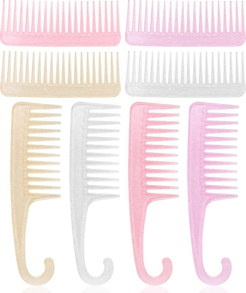 8 Pcs High Transparency Sparkling Comb, Large Tooth Comb, Shower Comb with Hook, No Handle Comb, Large Hair Detangling Comb, Wig Comb, Styling and...
