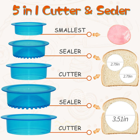 HiYZ Sandwich Cutter and Sealer - 5 PCS Decruster Sandwich Maker - Peanut Butter and Jelly Crustless Sandwich Bread Pancake Maker Cookie Cutter fo...