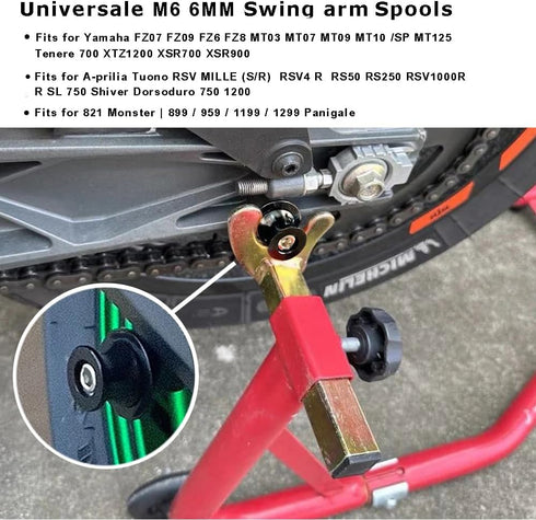 M6 Swingarm Spools, Motorcycle 6mm Sliders Stand Universal for FZ07 FZ09 FZ6 FZ8 MT03 MT07 MT09 MT10 /SP Tenere 700 XTZ1200 XSR700 XSR900 (Black)...