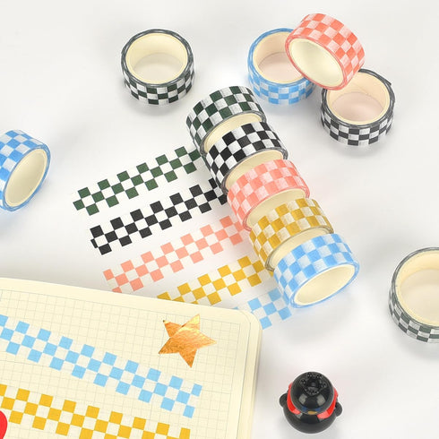 2Pcs Black and White Checkered Ribbon,Compact Checkerboard Pattern Paper Tape,Racing Car Theme Printed Plaid Ribbon,DIY Fade-Resistant Arts and Cr...