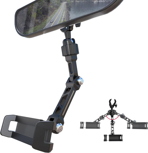 Rear View Mirror Phone Holder for Your Car Aluminum Alloy Arm Multi-Angle Adjustment,Rotatable Universal Cell Phone Car Mount for 4-7 Inch iPhone ...