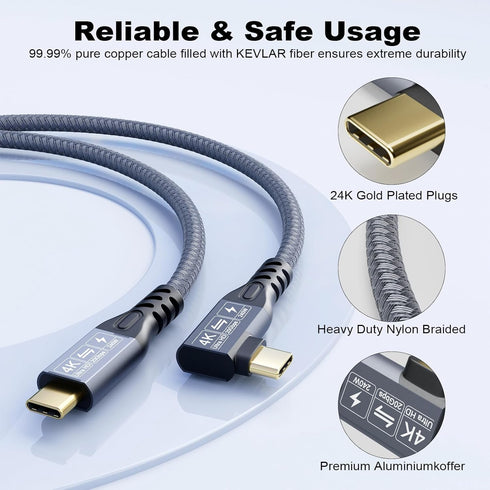 CABLEDECONN USB C 3.2 Gen-2 240W Curved Extension Cable 2m 6.6ft Data Transfer 20Gbps 48V/5A Charging Cable Type-C 4K Video Output Compatible with...