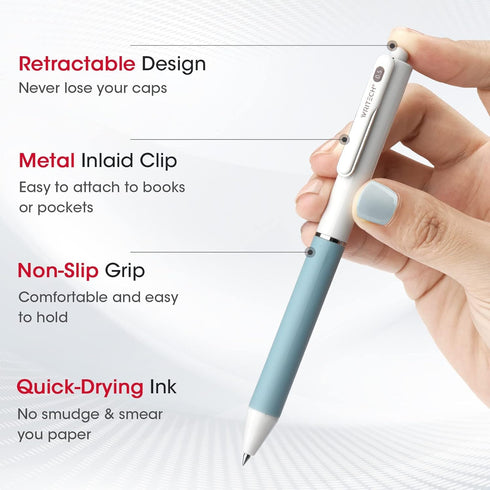 WRITECH Gel Pens Fine Point: 0.5mm 8 Black & 2 Red Ink Pen Set Clickable for Journaling Drawing Notetaking Bible Non Bleed 10ct Retractable Smooth...