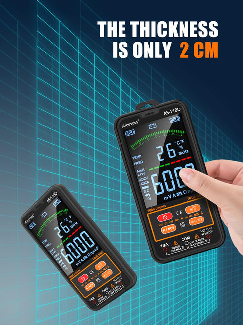 AS-118D Smart Digital Multimeter Auto-Ranging Voltmeter Electrical Tester Measures Voltage Current Capacitance Resistance Continuity Duty-Cycle Te...
