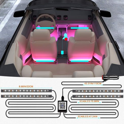 YiLaie Car Lights Interior, RGB Car Strip Light Under Dash Lighting Kit with App Control and Music Sync, Multicolor Neon Interior Lights with Char...
