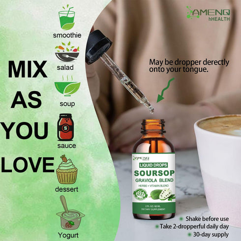 Soursop Graviola Liquid Drops, Organic Soursop Leave Extract w/Sea Moss, Elderberry Vitamin C and Zinc, 16-in-1 Soursop Bitters Liquid for Cell Su...