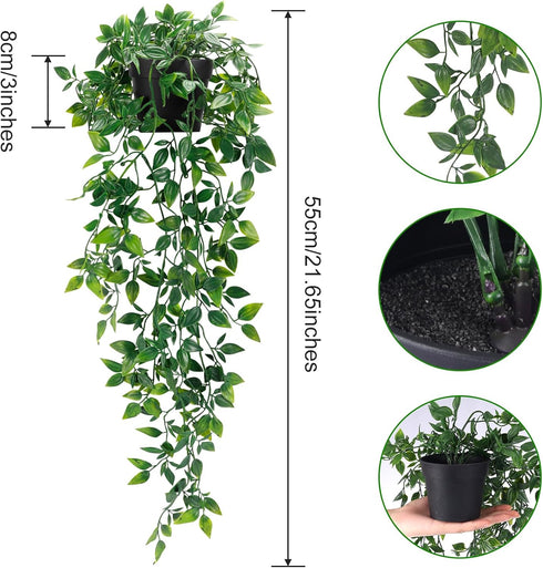 Whonline Fake Hanging Plants, Artificial Small Potted Plants for Indoor Outdoor Aesthetic Office Living Room Shelf Decor (1 Pack)...