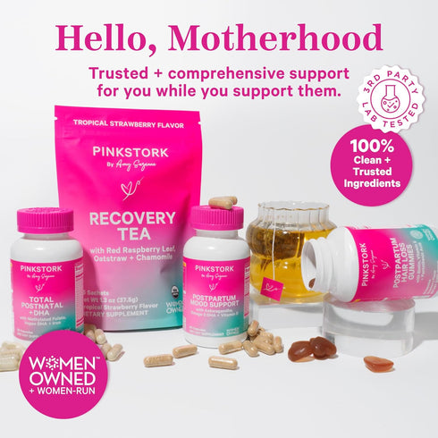 Pink Stork Postpartum Recovery Herbal Tea, Organic Red Raspberry Leaf with Chamomile, Hormone Balance for Women After Labor and Delivery, Strawber...