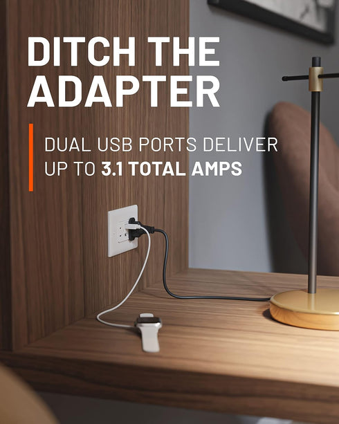 ECHOGEAR USB Outlet - 3.1 Dual USB Power Outlet with 2X AC Outlets & 2X USB-A Ports - Easy Install includes Wall Plate, Hardware & Outlet Receptac...