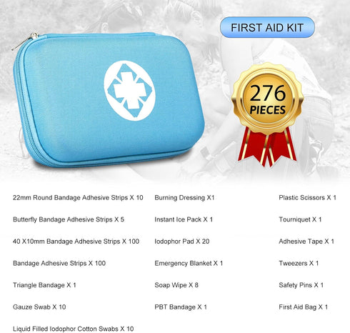 276PCS Small Travel First Aid Kit Supplies for Business, First Aid Kits Backpacking Essentials Items Trauma First Aid Survival Kits for Home Outdo...