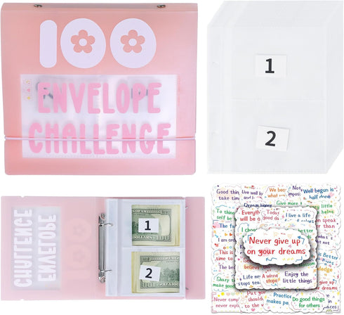 100 Envelopes Money Saving Challenge 100 Day Challenge Money Saving Binder Saving Money Challenge Book Envelope Challenge Binder with 50 Pcs Cute ...
