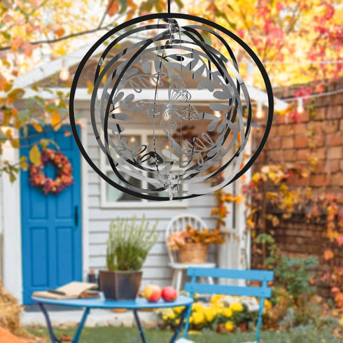 Butterfly Wind Spinner Outdoor, 7.0 Inch 3D Metal Garden Yard Spinner Hanging, Silver Kinetic Wind Spinner Sculpture for Window Indoor Decoration ...