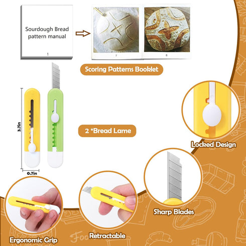 Bread Lame Dough Scoring Tool,2 Pack Sourdough Scoring Tools,Bread Dough Cutter Slashing Razor Tool,Scoring Patterns Booklet,Bread Baking & Making...