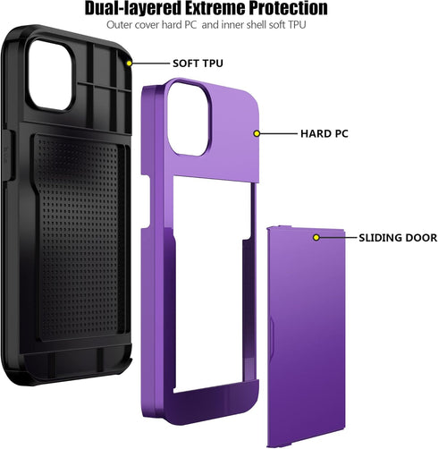 Nvollnoe for iPhone 13 Case with Card Holder Heavy Duty Protective Dual Layer Shockproof Hidden Card Slot Slim Wallet Case for iPhone 13 for Women...