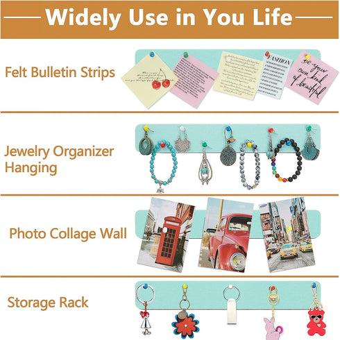 Felt Pin Board Bar Strips Bulletin Board for Bedrooms Offices Home Wall Decoration, Notice Board Self Adhesive Cork Board with 35 Push Pins for Pa...